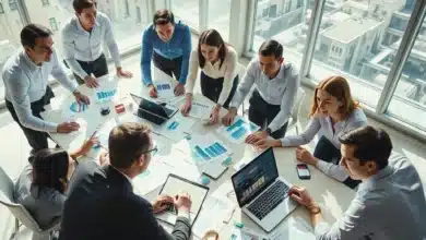 Un gruppo di tecnici commerciali impegnati nell'analisi dei dati di uno studio di fattibilità aziendale.