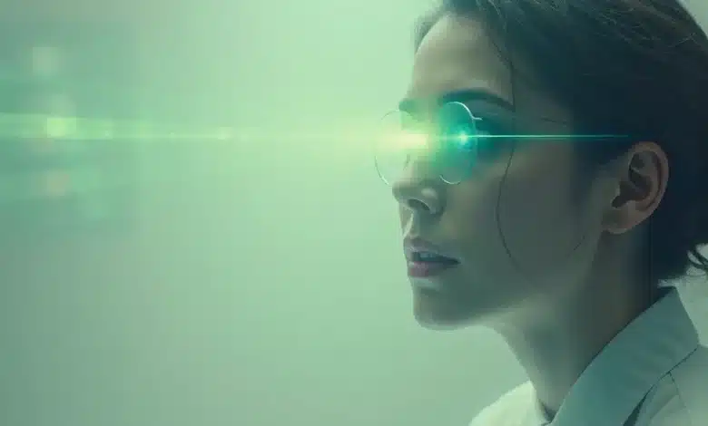 Una giovane imprenditrice che emette raggi laser dagli occhi